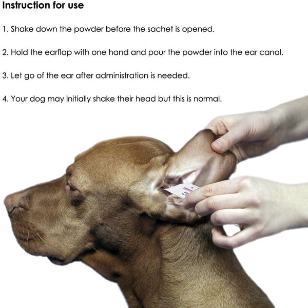 Dog Ear Powder and Cleaner Oticurant 24 Sachets, Prevents Ear Fungi