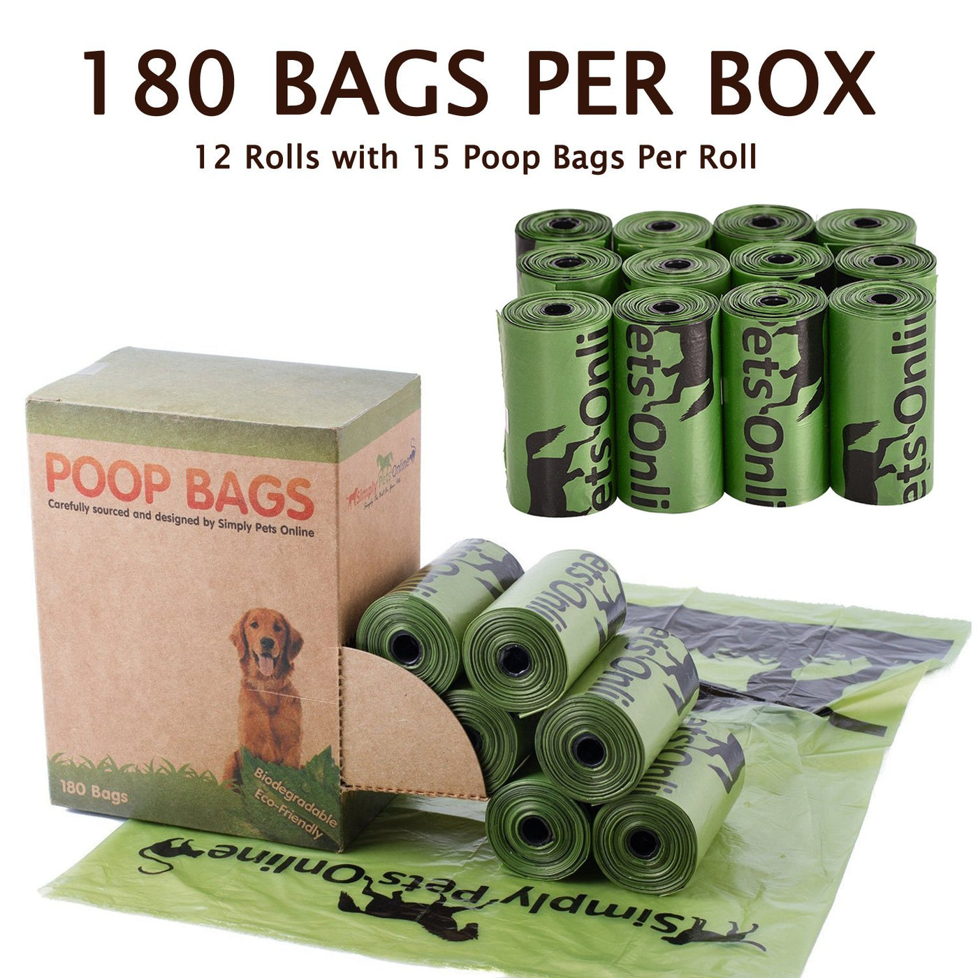 Simply Pets Online Biodegradable 180 Dog Poo Bags 12 Rolls with 15 Poop Bags Per Roll. Designed By 2 Vets These 100% recyclable Dog Dirt Bags Are Eco-friendly